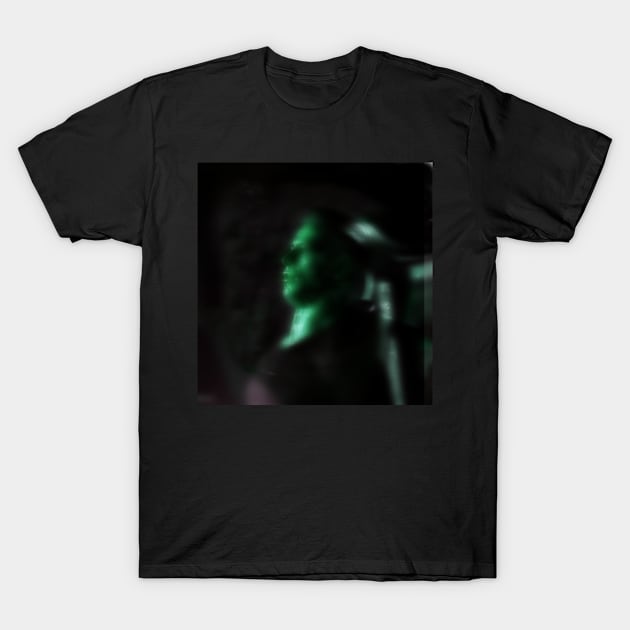 Portrait, digital collage and special processing. Man looking somewhere. He's strong. Green, white some glow. T-Shirt by 234TeeUser234